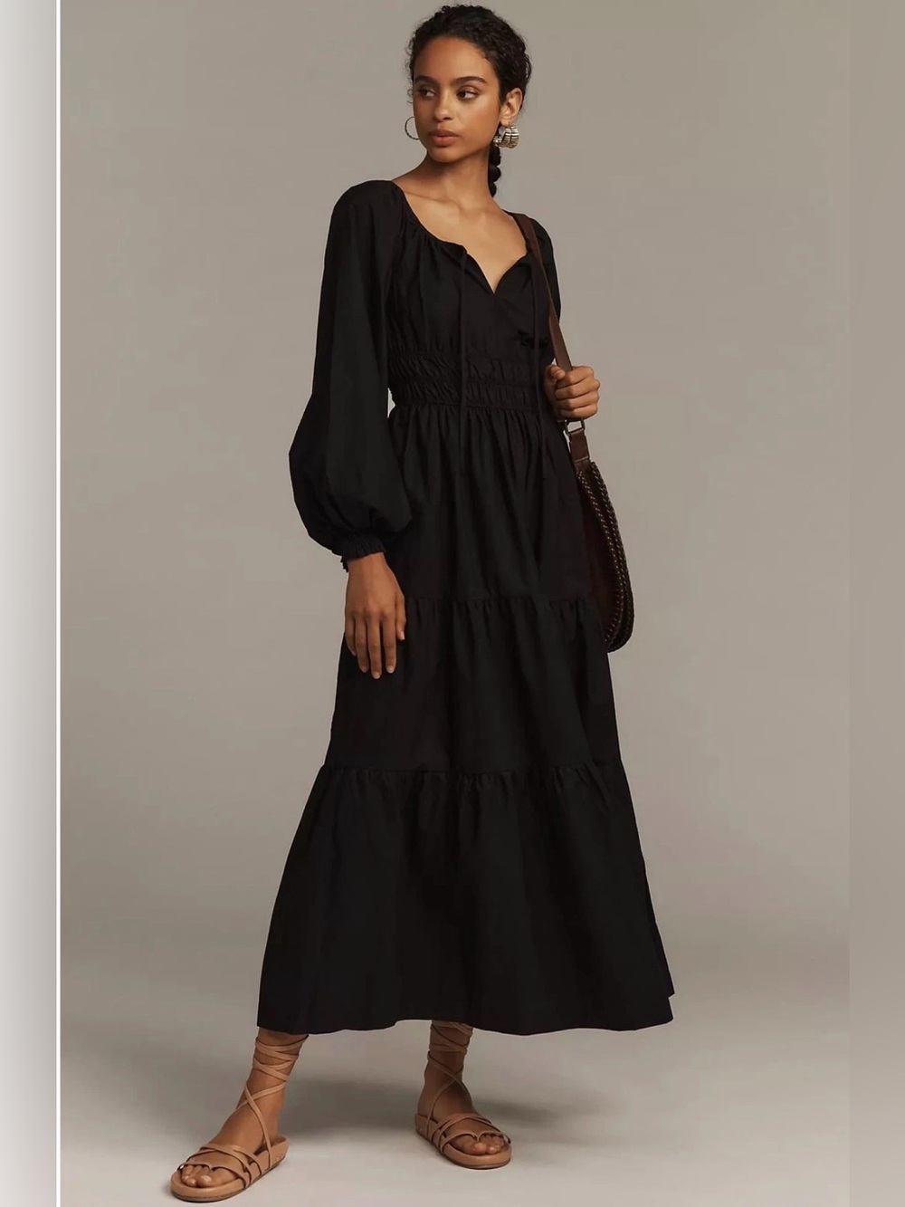 Anthropologie Cotton Smocked Tiered Midi Dress